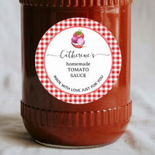 Red gingham plaid Homemade tomato sauce label