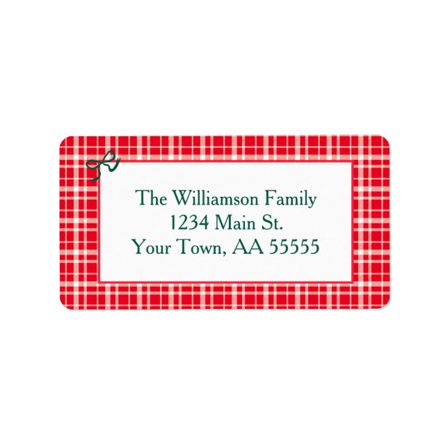Red Gingham Plaid Merry Christmas Mail  Label (Front)