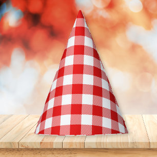 Red Gingham Plaid Pattern Party Hat