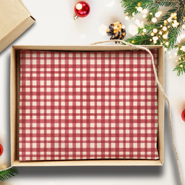 Red Gingham Plaid Traditional Minimal Christmas Tissue Paper (Creator Uploaded)