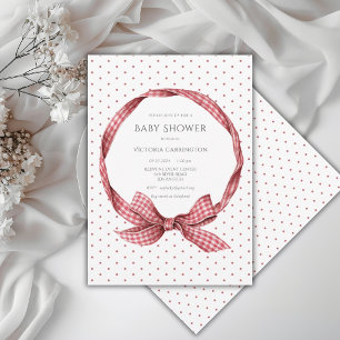 Red Gingham Ribbon Frame Vintage  Invitation