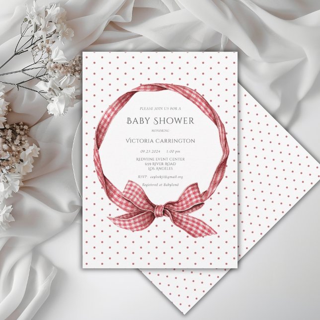 Red Gingham Ribbon Frame Vintage  Invitation (Creator Uploaded)