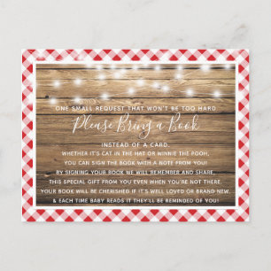 Red Gingham Rustic Wood Baby Shower Book Card