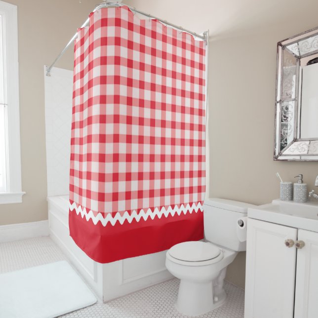 Red Gingham Shower Curtain (In Situ)