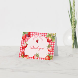 Red Gingham Strawberries Baby Shower Thank You Card