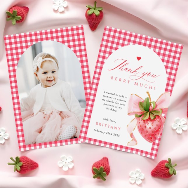 Red Gingham Strawberry Birthday Thank You Card (Creator Uploaded)