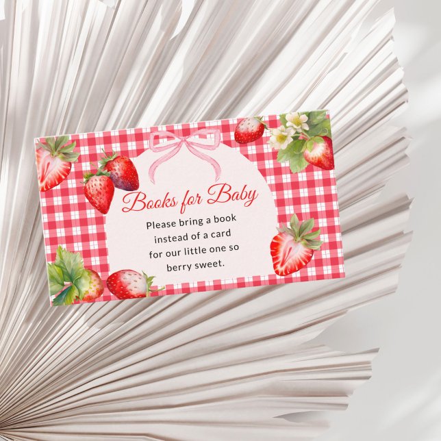 Red Gingham Strawberry Books for Baby Shower Enclosure Card (Red Gingham Books for Baby Shower insert card)