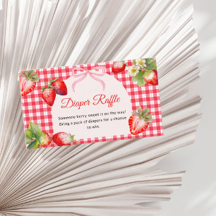 Red Gingham Strawberry Diaper Raffle Baby Shower Enclosure Card