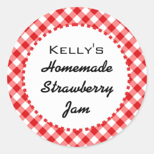Red gingham strawberry jam label