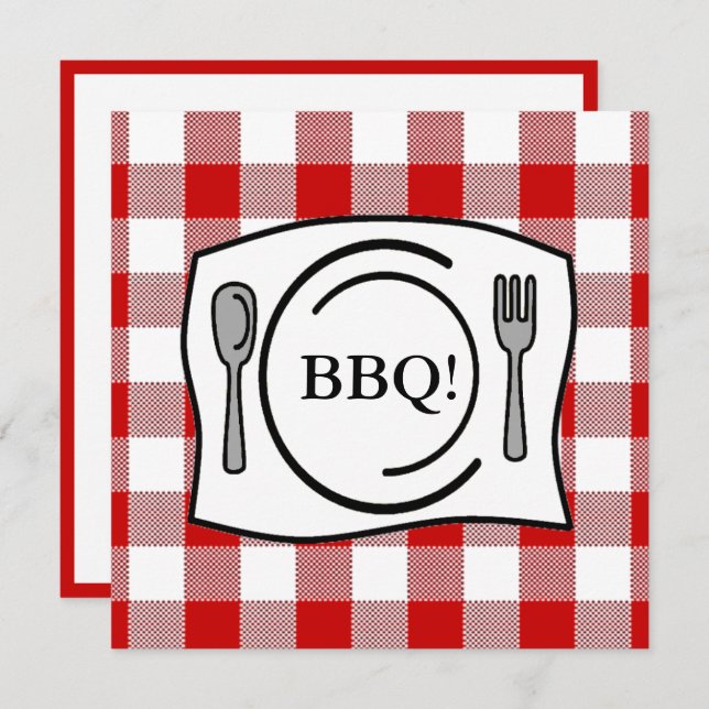 Red Gingham Tablecloth BBQ Invitation (Front/Back)