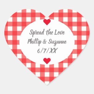 Red Gingham Wedding Favour Jelly Jar Sticker Label