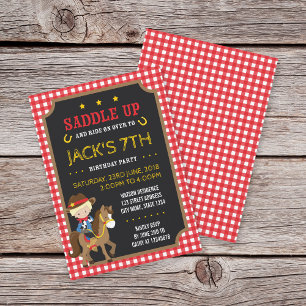 Red Gingham Wild West Cowboy Birthday Invitation