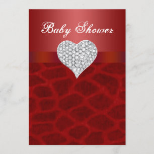 Red Giraffe Diamond Heart Baby Shower Invitation