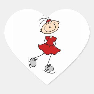 Red Girl Ice Skater T-shirts and Gifts Heart Sticker