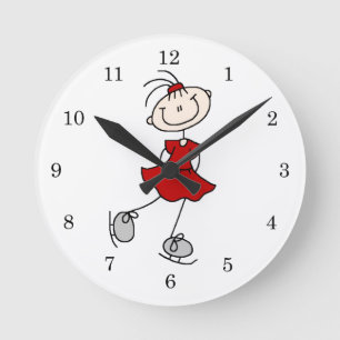 Red Girl Ice Skater T-shirts and Gifts Round Clock