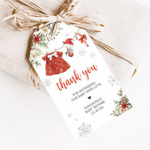 Red Girl Santa Christmas Baby Shower Favor Tags