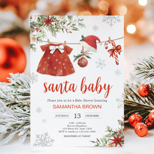 Red Girl Santa Christmas Baby Shower Invitation