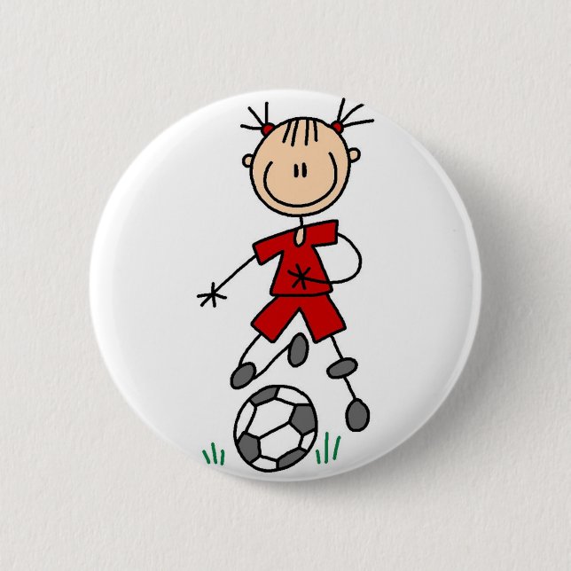 Red Girl Soccer Player Button (Front)