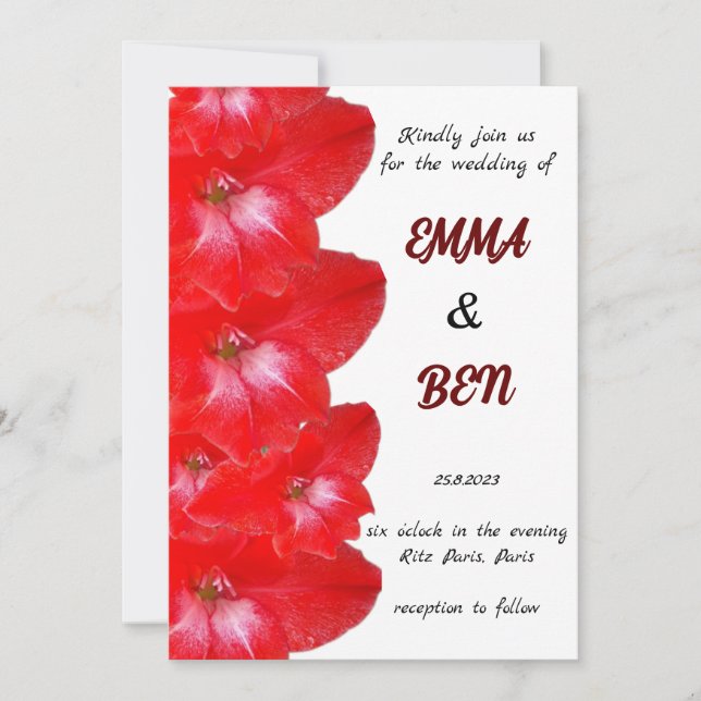 Red Gladiolus Floral Wedding Invitation (Front)