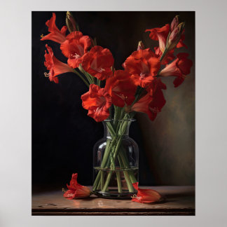 Red Gladiolus Flowers Art Print Poster