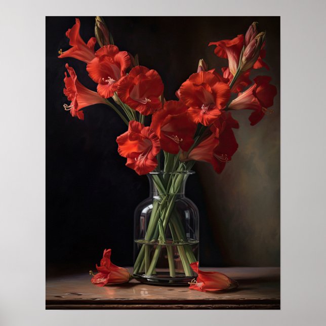 Red Gladiolus Flowers Art Print Poster (Front)