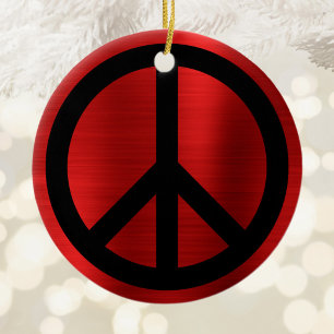 Red Glam Black Peace Symbol Ceramic Tree Decoration
