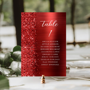 Red Glam Glitter Metallic Script Wedding Table Number