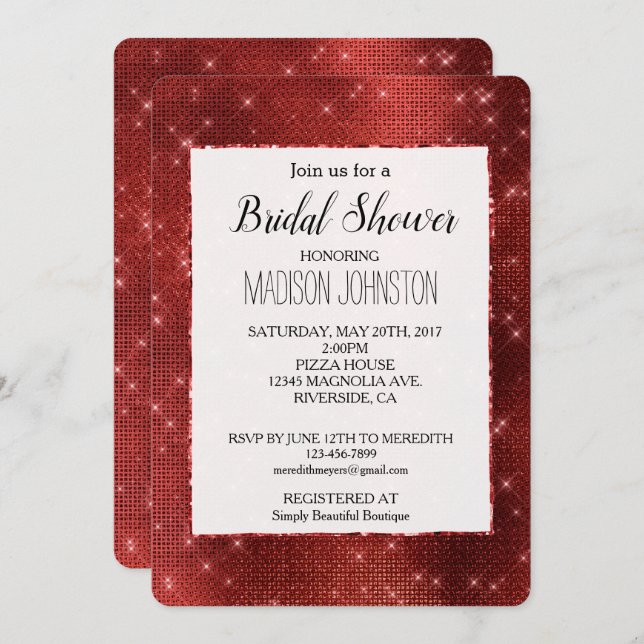 Red Glam Glitzy Sparkle Invitation (Front/Back)