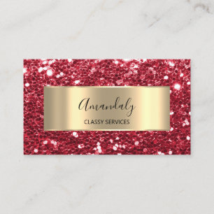 Red Glam Gold Frame Chunky Glitter QR Code Logo Business Card
