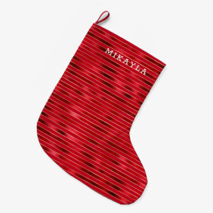 Red Glam Gold Stripes Large Christmas Stocking