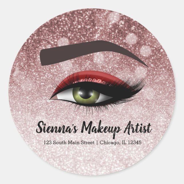 Red glam lashes eyes | makeup artist classic round sticker (Front)
