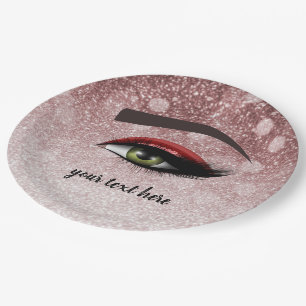 Red glam lashes eyes makeup artist paper plate