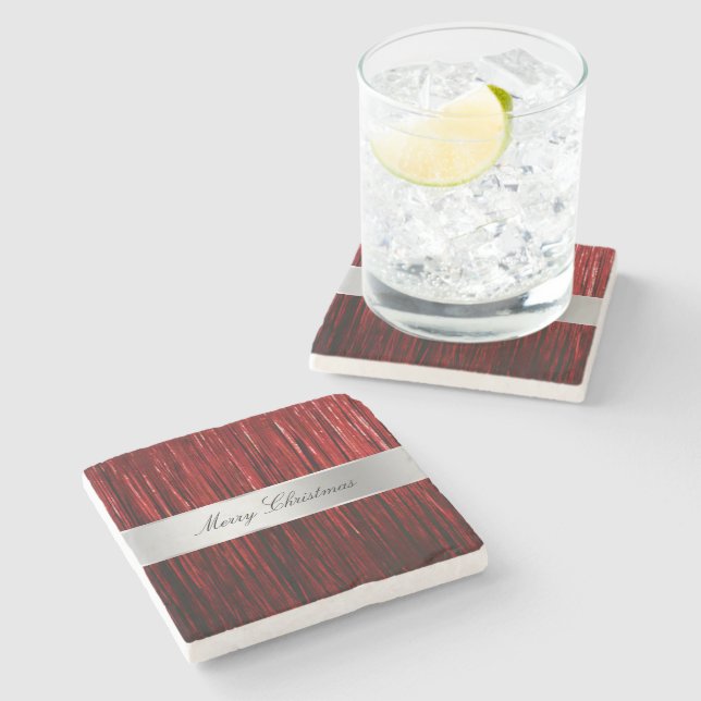 Red Glam Tinsel Stripes Stone Coaster (Side)