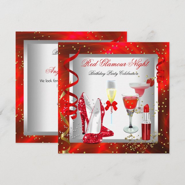 Red Glamour Night Cocktails Champagne Party Invitation (Front/Back)