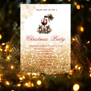 Red Glass Bottle Glittery Company Christmas Invitation
