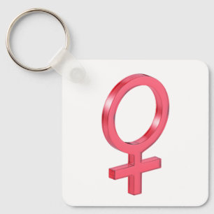 Red glass female gender sign key ring