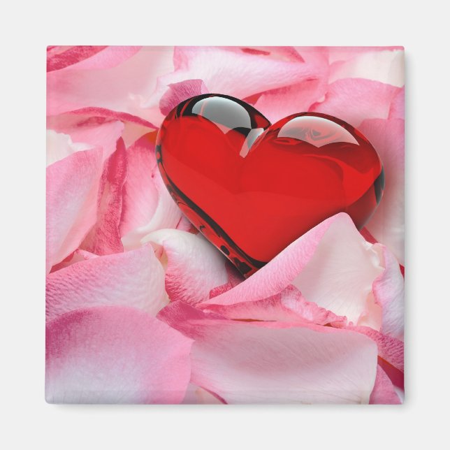 Red Glass Heart Rose Petals Magnet (Front)
