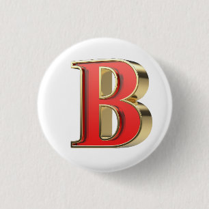 Red glass letter B 3 Cm Round Badge
