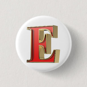 Red glass letter E 3 Cm Round Badge
