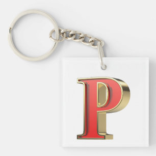 Red glass letter P Key Ring