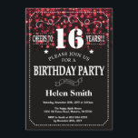 Red Glitter 16th Birthday Invitation<br><div class="desc">Red Glitter 16th Birthday Invitation. White Typography. Black and White Chalkboard Background. Kids Birthday. Male Men or Women Birthday. Kids Boy or Girl Lady Teen Teenage Bday Invite. 13th 15th 16th 18th 20th 21st 30th 40th 50th 60th 70th 80th 90th 100th. Any Age. For further customisation, please click the "Customise...</div>
