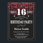 Red Glitter 16th Birthday Invitation<br><div class="desc">Red Glitter 16th Birthday Invitation. White Typography. Black and White Chalkboard Background. Kids Birthday. Male Men or Women Birthday. Kids Boy or Girl Lady Teen Teenage Bday Invite. 13th 15th 16th 18th 20th 21st 30th 40th 50th 60th 70th 80th 90th 100th. Any Age. For further customisation, please click the "Customise...</div>