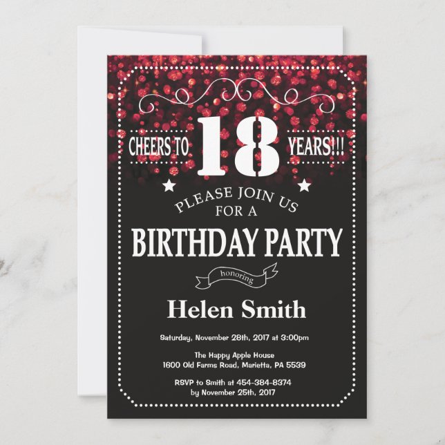 Red Glitter 18th Birthday Invitation (Front)
