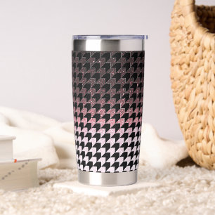 Red glitter and black houndstooth pattern insulated tumbler
