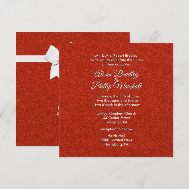 Red Glitter and Bow Wedding Invitation (Front/Back)
