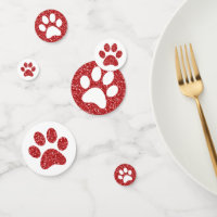 Red Glitter Animal Mascot Paw Print Table