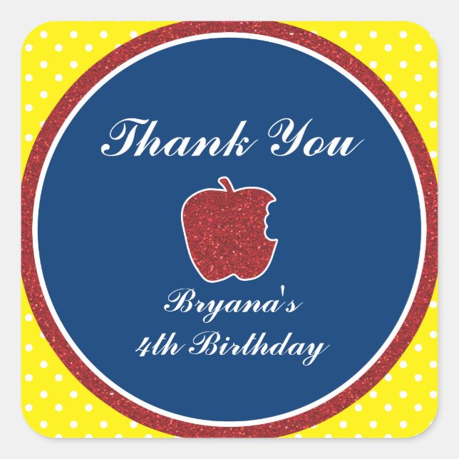 Red Glitter Apple Princess Party Favour Stickers (Front)