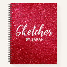 Red Glitter Artist Sketchbook Notebook Notepad