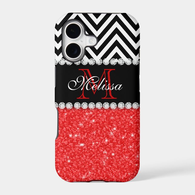 RED GLITTER BLACK CHEVRON STRIPES MONOGRAM (Back)