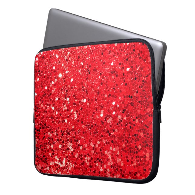 Red Glitter Bling Laptop Sleeve (Front Left)